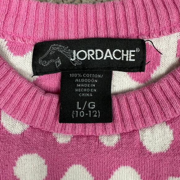 Vtg Jordache Sweater Size L 10-12 Pink White Polka Dot Cotton 90s Kidcore Retro - Picture 4 of 4